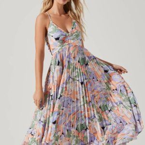 ASTR the Label Blythe Floral Plisse Midi Dress- coral multi